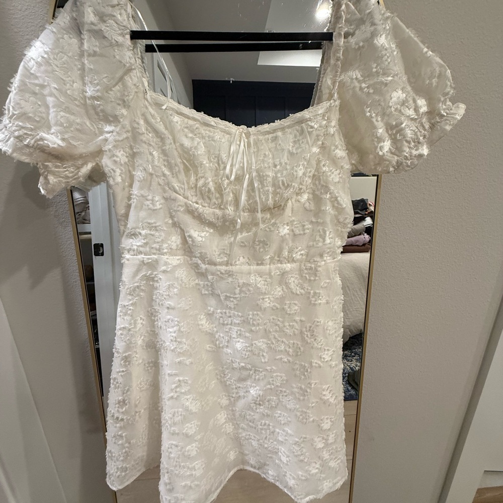 White Floral Textured Dress